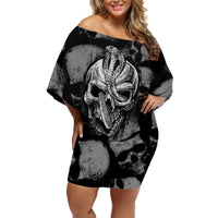 Skull Pattern Off Shoulder Short Dress I'm Never Alone - My Demon Are With Me 24/7 - Wonder Print Shop