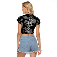 Skull Pattern Raglan Cropped T Shirt I'm Never Alone - My Demon Are With Me 24/7 - Wonder Print Shop
