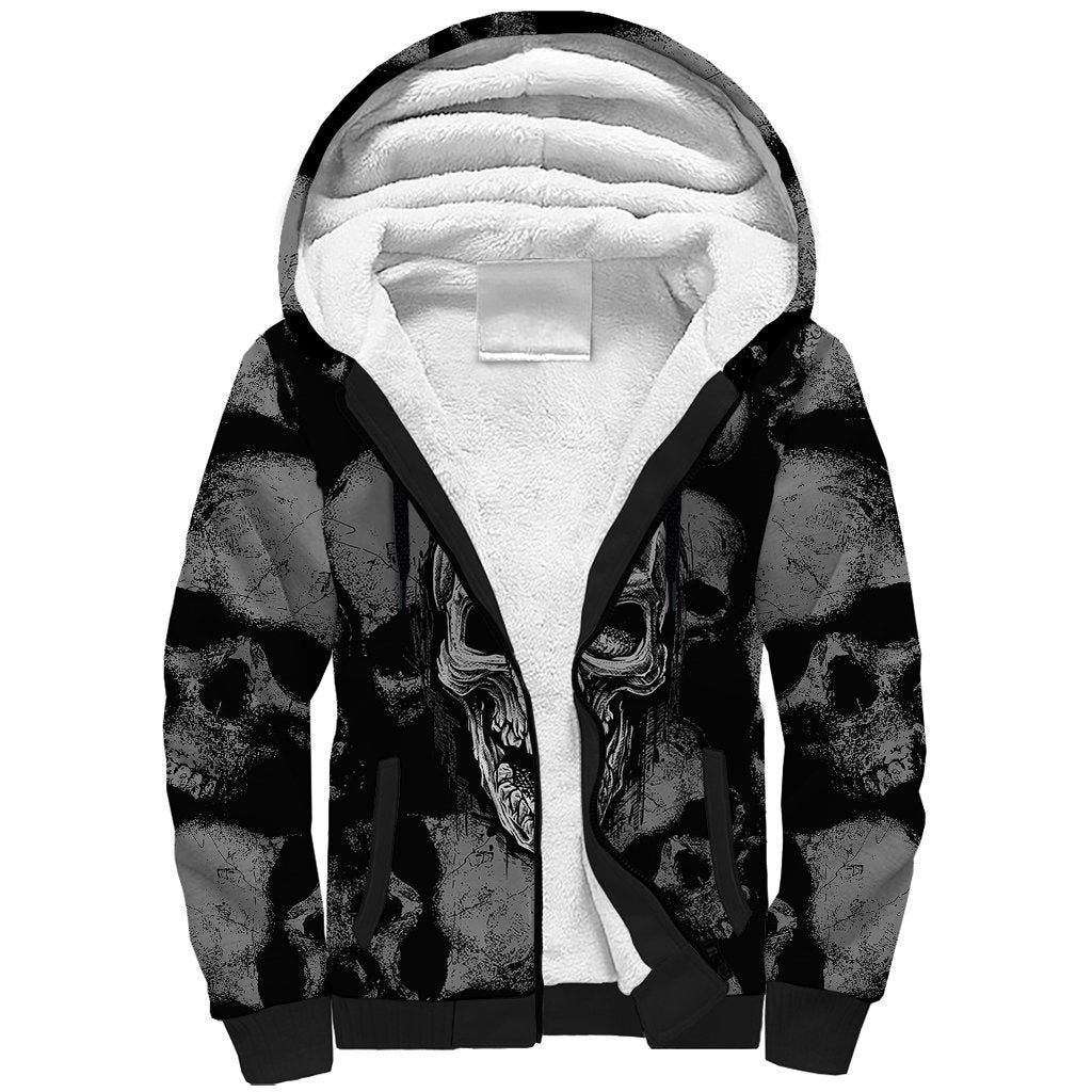 Skull Pattern Sherpa Hoodie I'm Never Alone - My Demon Are With Me 24/7 - Wonder Print Shop