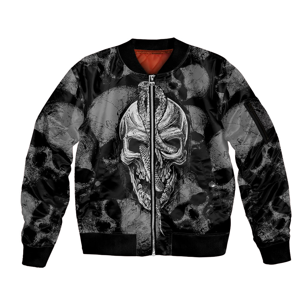 Skull Pattern Sleeve Zip Bomber Jacket I'm Never Alone - My Demon Are With Me 24/7 - Wonder Print Shop