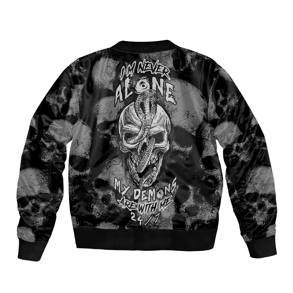 Skull Pattern Sleeve Zip Bomber Jacket I'm Never Alone - My Demon Are With Me 24/7 - Wonder Print Shop