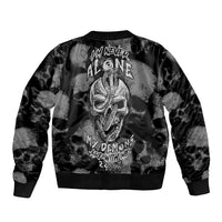 Skull Pattern Sleeve Zip Bomber Jacket I'm Never Alone - My Demon Are With Me 24/7 - Wonder Print Shop