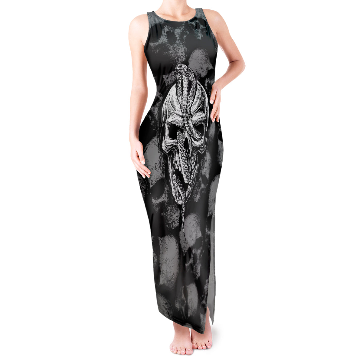 Skull Pattern Tank Maxi Dress I'm Never Alone - My Demon Are With Me 24/7 - Wonder Print Shop