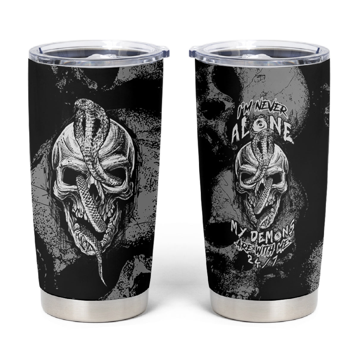 Skull Pattern Tumbler Cup I'm Never Alone - My Demon Are With Me 24/7 - Wonder Print Shop