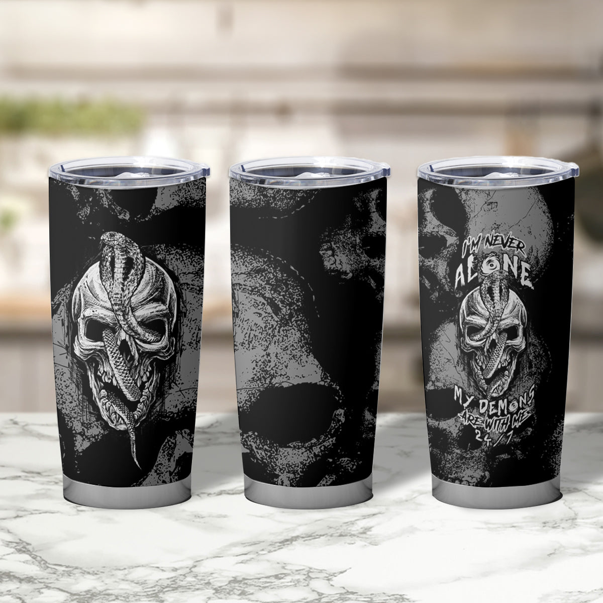 Skull Pattern Tumbler Cup I'm Never Alone - My Demon Are With Me 24/7 - Wonder Print Shop