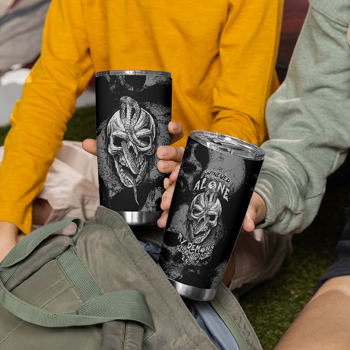 Skull Pattern Tumbler Cup I'm Never Alone - My Demon Are With Me 24/7 - Wonder Print Shop