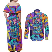 High Feel Skull Couples Matching Off Shoulder Maxi Dress and Long Sleeve Button Shirts What Is Heaven - Wonder Print Shop