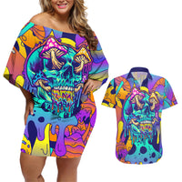 High Feel Skull Couples Matching Off Shoulder Short Dress and Hawaiian Shirt What Is Heaven - Wonder Print Shop