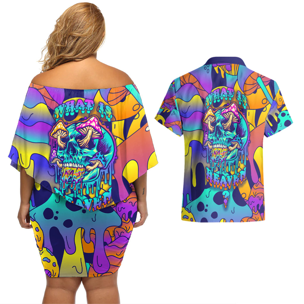High Feel Skull Couples Matching Off Shoulder Short Dress and Hawaiian Shirt What Is Heaven - Wonder Print Shop