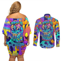 High Feel Skull Couples Matching Off Shoulder Short Dress and Long Sleeve Button Shirts What Is Heaven - Wonder Print Shop