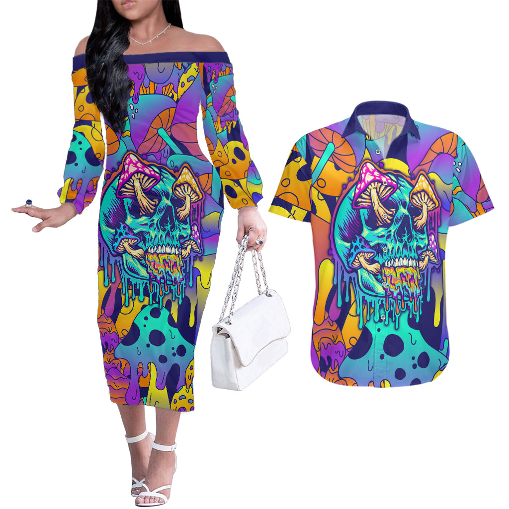 High Feel Skull Couples Matching Off The Shoulder Long Sleeve Dress and Hawaiian Shirt What Is Heaven - Wonder Print Shop
