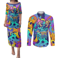 High Feel Skull Couples Matching Puletasi Dress and Long Sleeve Button Shirts What Is Heaven - Wonder Print Shop