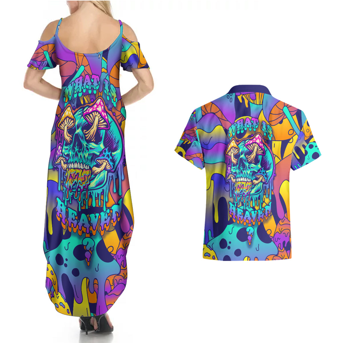 High Feel Skull Couples Matching Summer Maxi Dress and Hawaiian Shirt What Is Heaven - Wonder Print Shop