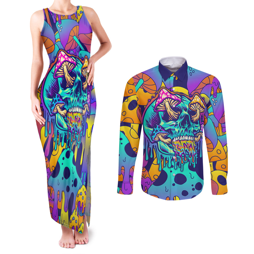 High Feel Skull Couples Matching Tank Maxi Dress and Long Sleeve Button Shirts What Is Heaven - Wonder Print Shop
