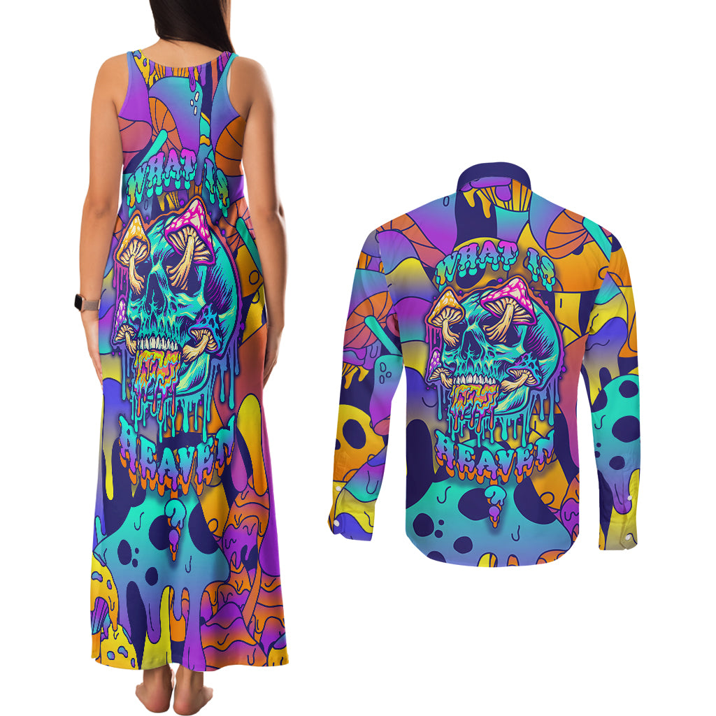 High Feel Skull Couples Matching Tank Maxi Dress and Long Sleeve Button Shirts What Is Heaven - Wonder Print Shop