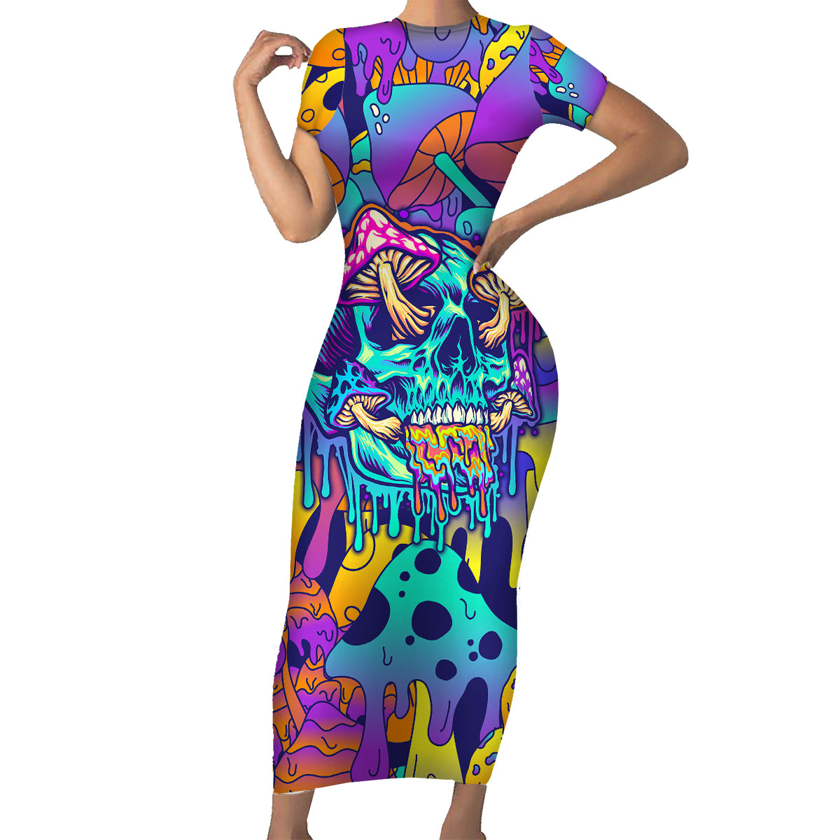 High Feel Skull Family Matching Short Sleeve Bodycon Dress and Hawaiian Shirt What Is Heaven - Wonder Print Shop