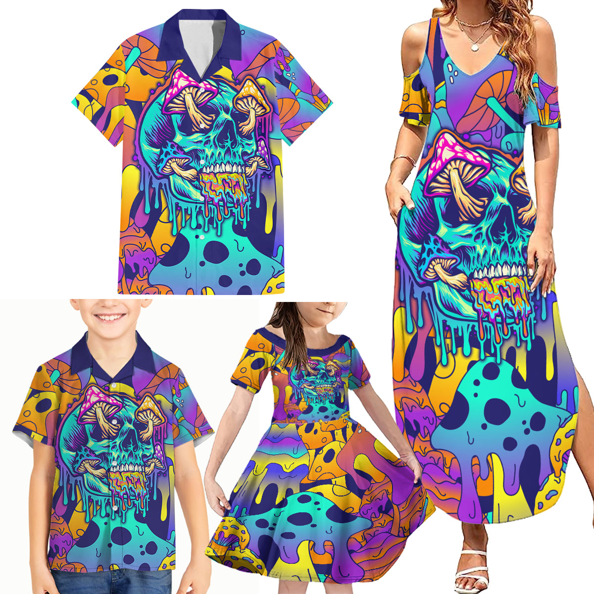 High Feel Skull Family Matching Summer Maxi Dress and Hawaiian Shirt What Is Heaven - Wonder Print Shop
