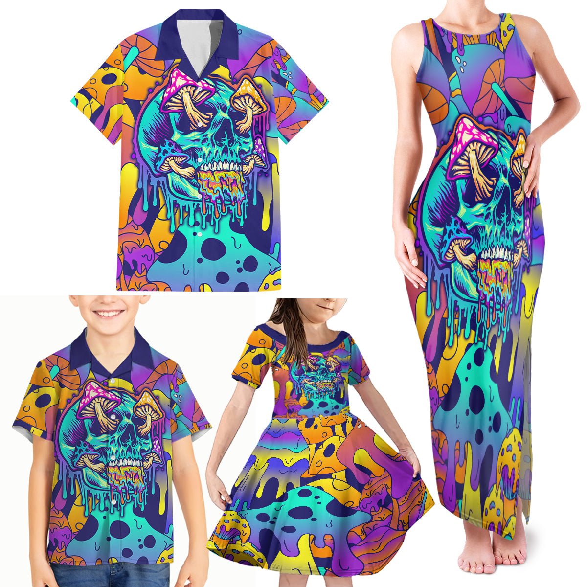 High Feel Skull Family Matching Tank Maxi Dress and Hawaiian Shirt What Is Heaven - Wonder Print Shop