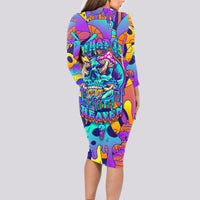 High Feel Skull Long Sleeve Bodycon Dress What Is Heaven - Wonder Print Shop