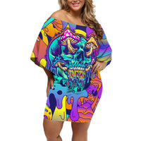 High Feel Skull Off Shoulder Short Dress What Is Heaven - Wonder Print Shop