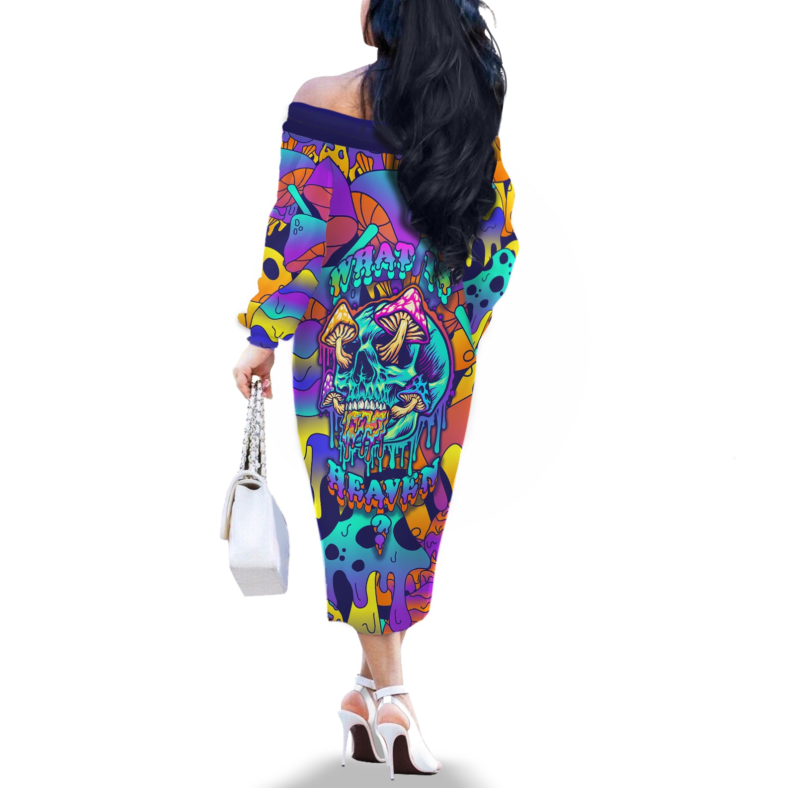High Feel Skull Off The Shoulder Long Sleeve Dress What Is Heaven - Wonder Print Shop