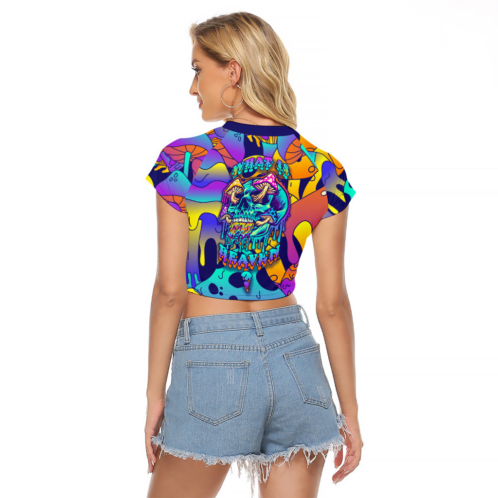 High Feel Skull Raglan Cropped T Shirt What Is Heaven - Wonder Print Shop