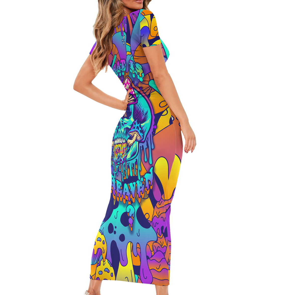 High Feel Skull Short Sleeve Bodycon Dress What Is Heaven - Wonder Print Shop