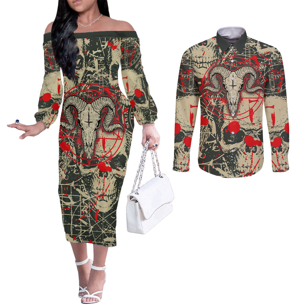 skull-pattern-couples-matching-off-the-shoulder-long-sleeve-dress-and-long-sleeve-button-shirts-demon-art-come-with-me