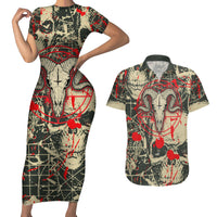 Skull Pattern Couples Matching Short Sleeve Bodycon Dress and Hawaiian Shirt Demon Art - Come With Me - Wonder Print Shop