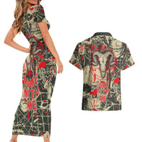 Skull Pattern Couples Matching Short Sleeve Bodycon Dress and Hawaiian Shirt Demon Art - Come With Me - Wonder Print Shop