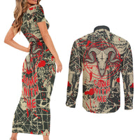 Skull Pattern Couples Matching Short Sleeve Bodycon Dress and Long Sleeve Button Shirts Demon Art - Come With Me - Wonder Print Shop
