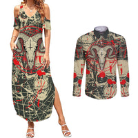 Skull Pattern Couples Matching Summer Maxi Dress and Long Sleeve Button Shirts Demon Art - Come With Me - Wonder Print Shop