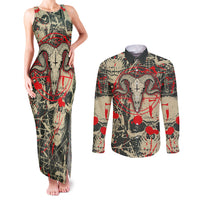Skull Pattern Couples Matching Tank Maxi Dress and Long Sleeve Button Shirts Demon Art - Come With Me - Wonder Print Shop