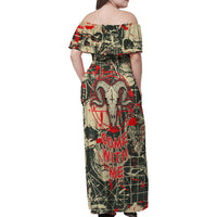 Skull Pattern Family Matching Off Shoulder Maxi Dress and Hawaiian Shirt Demon Art - Come With Me - Wonder Print Shop