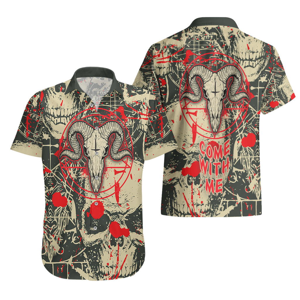 Skull Pattern Hawaiian Shirt Demon Art - Come With Me - Wonder Print Shop