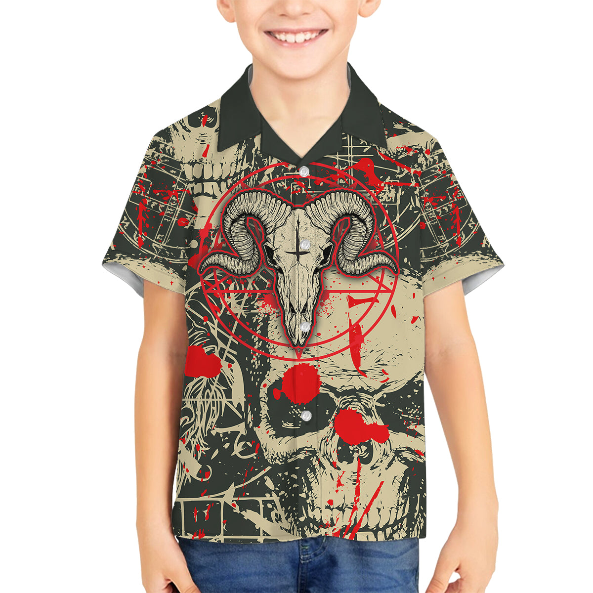 Skull Pattern Kid Hawaiian Shirt Demon Art - Come With Me - Wonder Print Shop