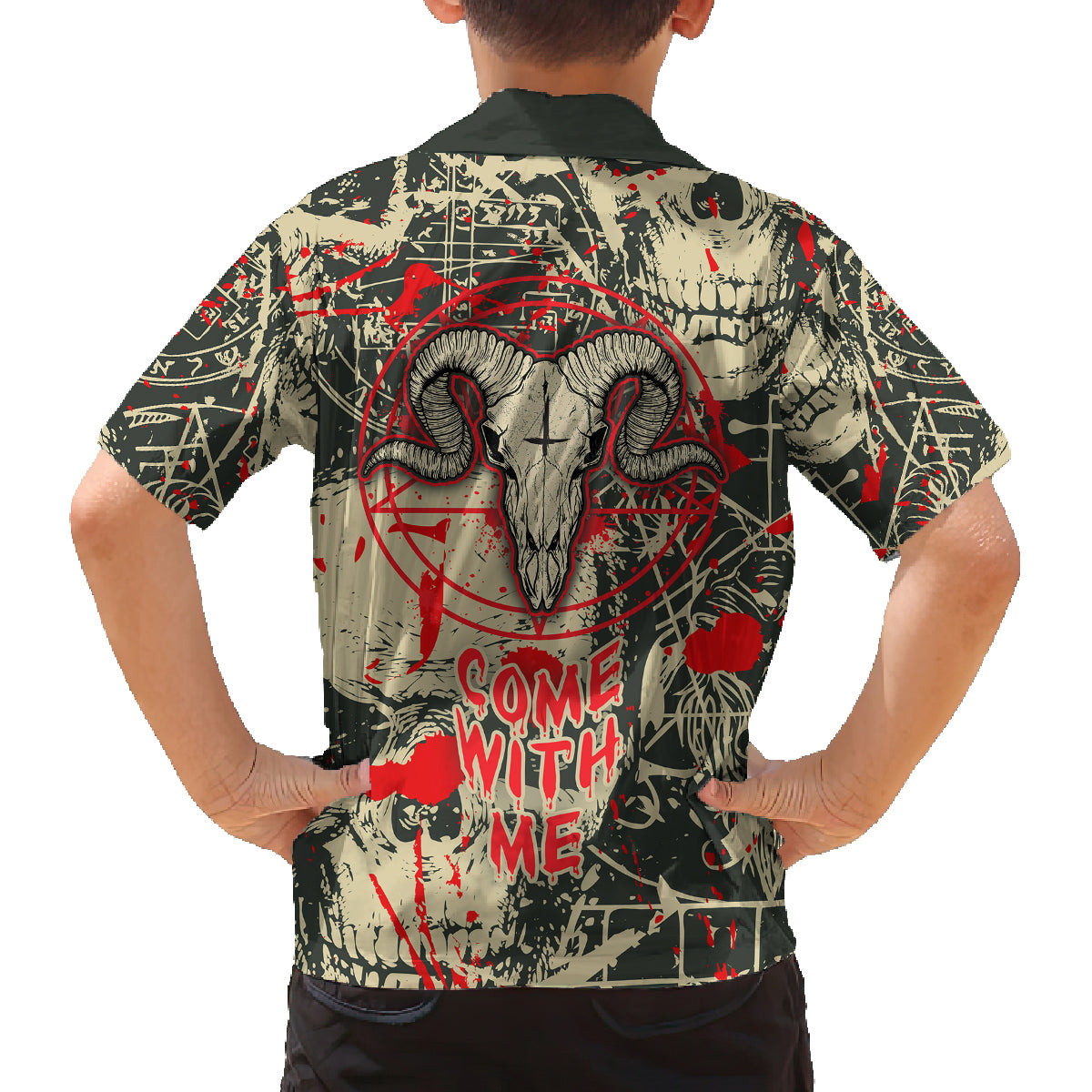 Skull Pattern Kid Hawaiian Shirt Demon Art - Come With Me - Wonder Print Shop