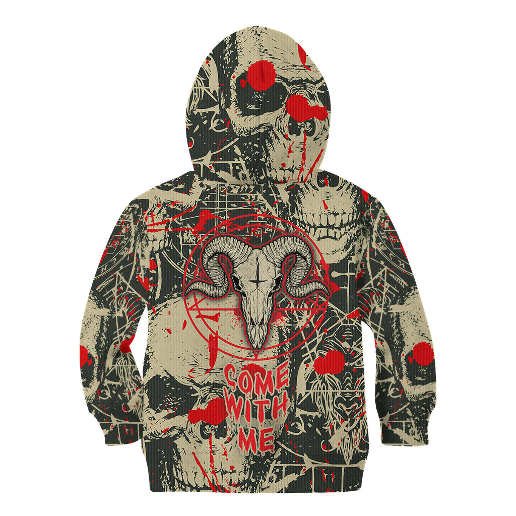 Skull Pattern Kid Hoodie Demon Art - Come With Me - Wonder Print Shop