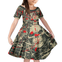Skull Pattern Kid Short Sleeve Dress Demon Art - Come With Me - Wonder Print Shop