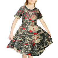 Skull Pattern Kid Short Sleeve Dress Demon Art - Come With Me - Wonder Print Shop