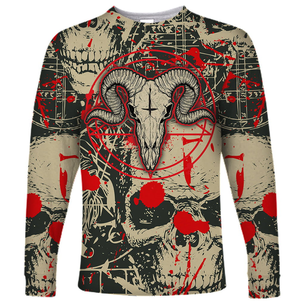 Skull Pattern Long Sleeve Shirt Demon Art - Come With Me - Wonder Print Shop