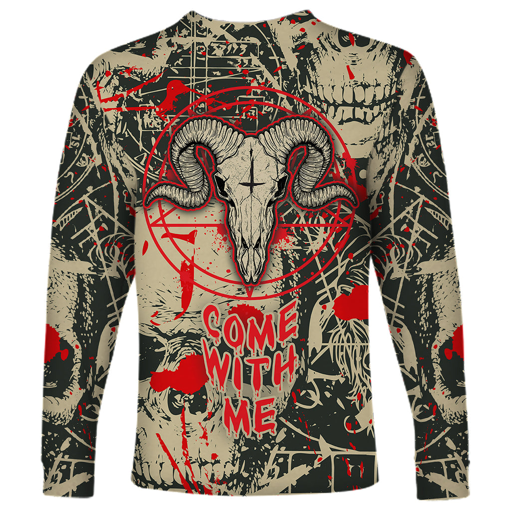Skull Pattern Long Sleeve Shirt Demon Art - Come With Me - Wonder Print Shop