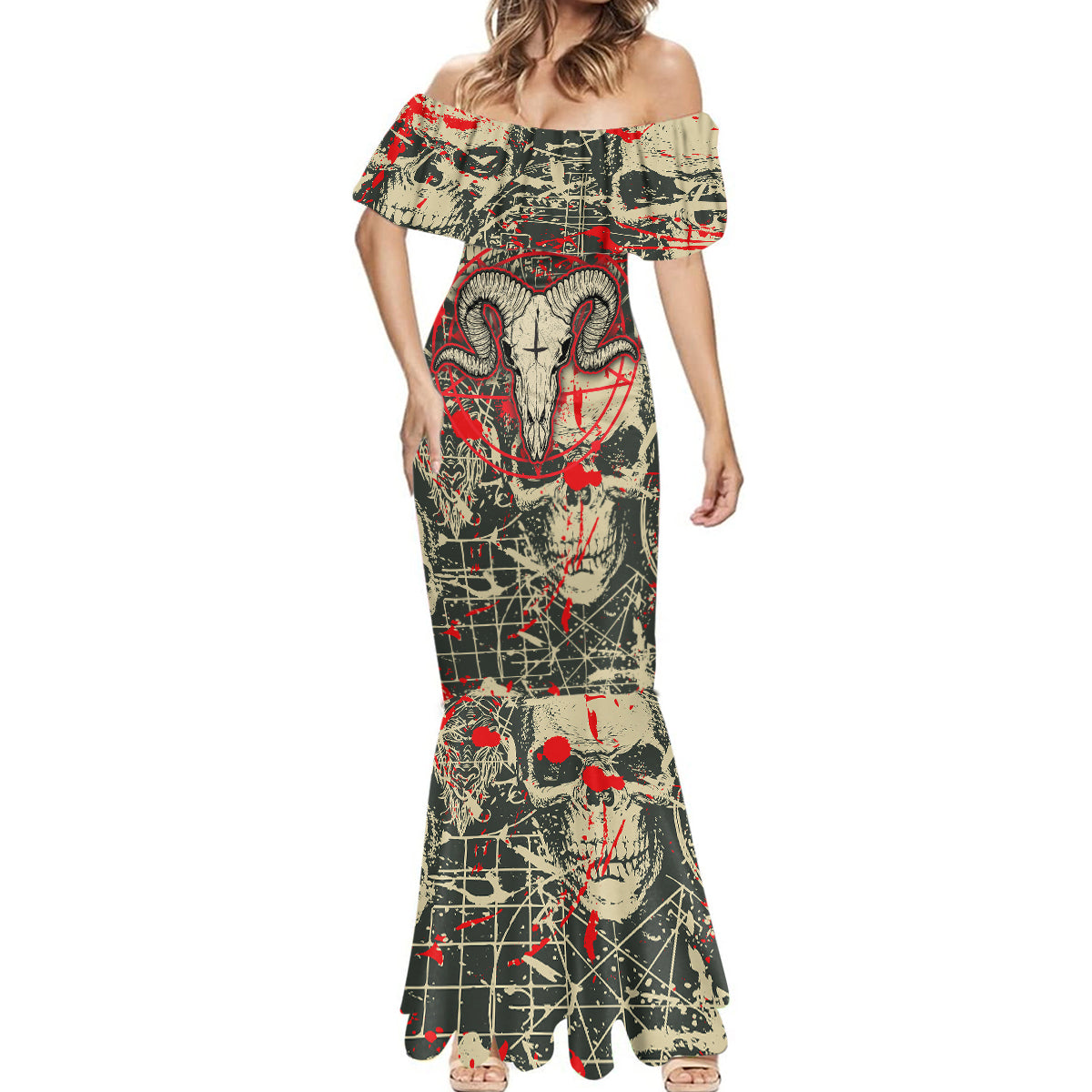 Skull Pattern Mermaid Dress Demon Art - Come With Me - Wonder Print Shop