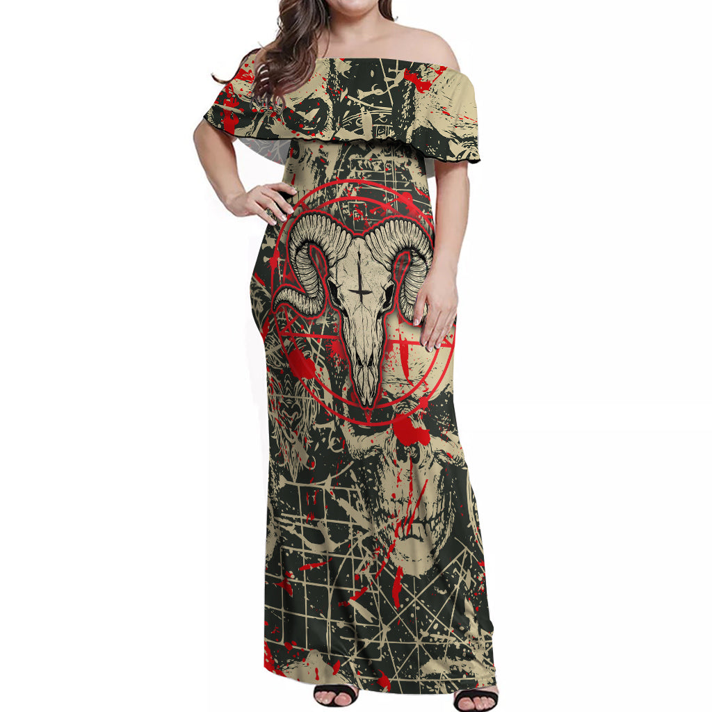Skull Pattern Off Shoulder Maxi Dress Demon Art - Come With Me - Wonder Print Shop