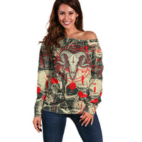 Skull Pattern Off Shoulder Sweater Demon Art - Come With Me - Wonder Print Shop