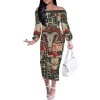 Skull Pattern Off The Shoulder Long Sleeve Dress Demon Art - Come With Me - Wonder Print Shop