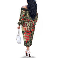 Skull Pattern Off The Shoulder Long Sleeve Dress Demon Art - Come With Me - Wonder Print Shop