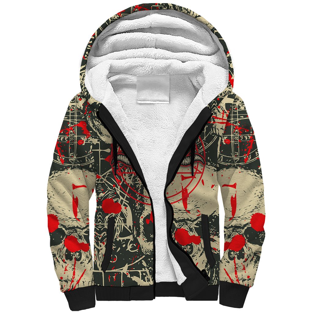 Skull Pattern Sherpa Hoodie Demon Art - Come With Me - Wonder Print Shop