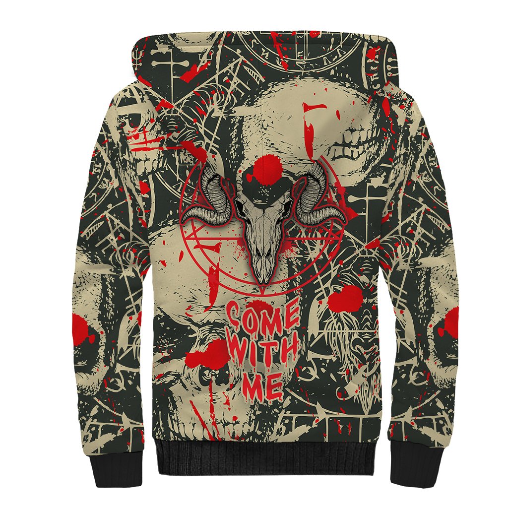 Skull Pattern Sherpa Hoodie Demon Art - Come With Me - Wonder Print Shop