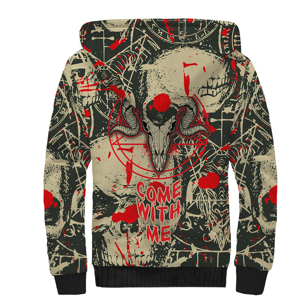 Skull Pattern Sherpa Hoodie Demon Art - Come With Me - Wonder Print Shop